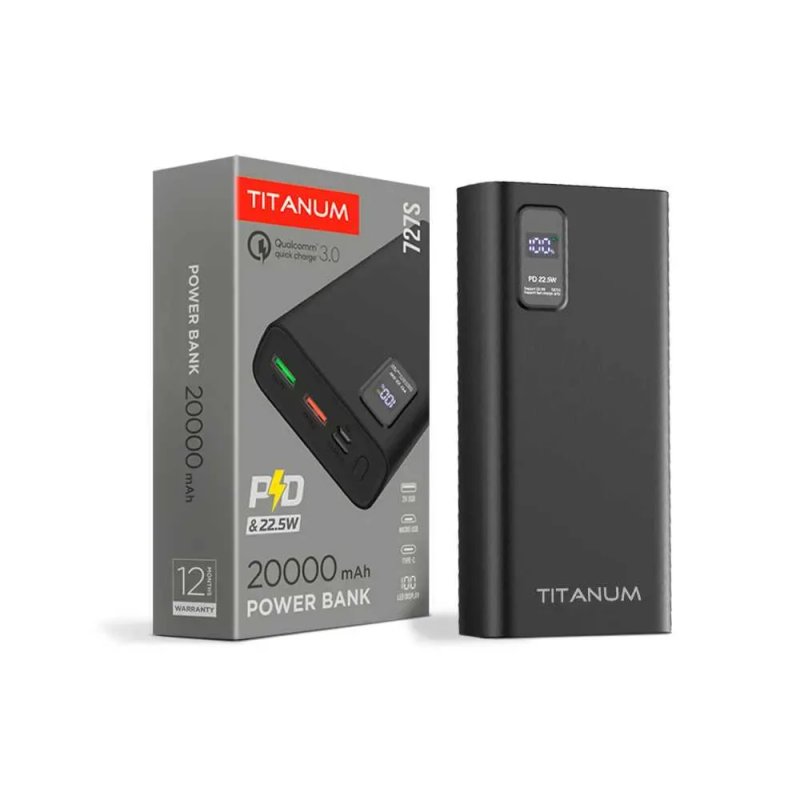 20000mAh 22.5W повербанк TITANUM 727S білі з ГАРАНТІЄЮ 1 рік; Якісний power bank з чесною ємкістю, з швидкою зарядкою та дисплеєм. Надійний виробник!! — фото 8