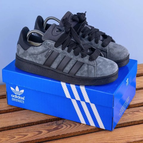 (2019) Зимові з хутром Кросівки кеди Adidas Campus сірі з чорною підошвою (41-46) адідас адідаси