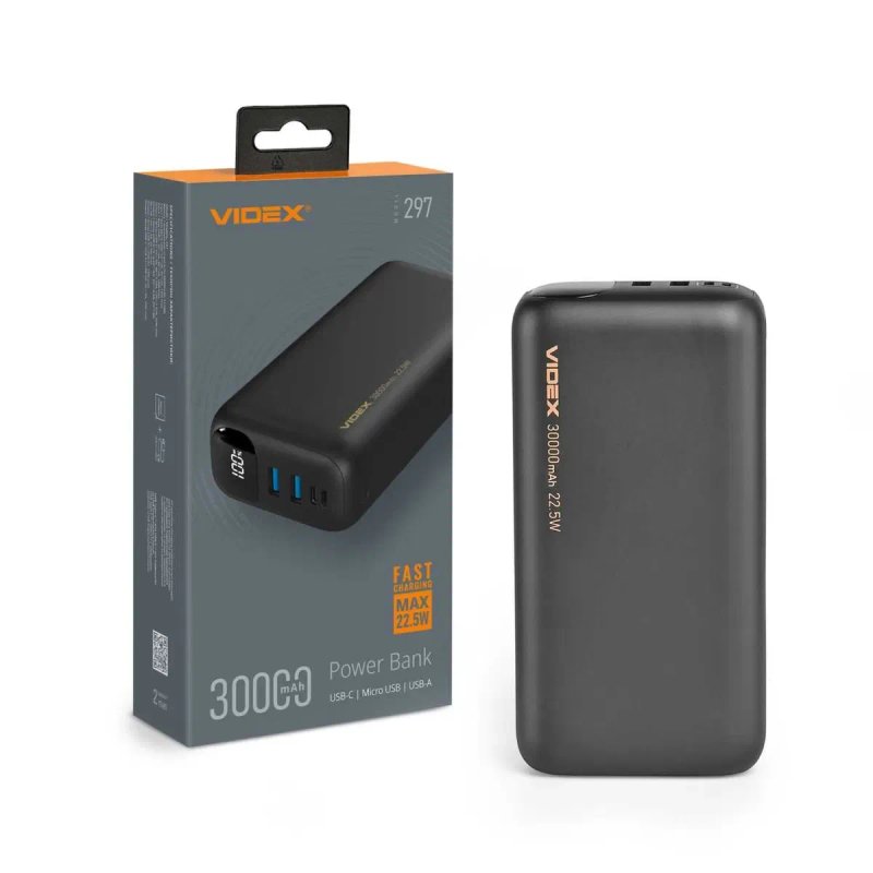 30000mAh 22.5w VIDEX VPB-297 - оригінальний повербанк, з ГАРАНТІЄЮ 2 роки. Якісний і витривалий power bank, павер банк відекс з швидкою зарядкою — фото 8