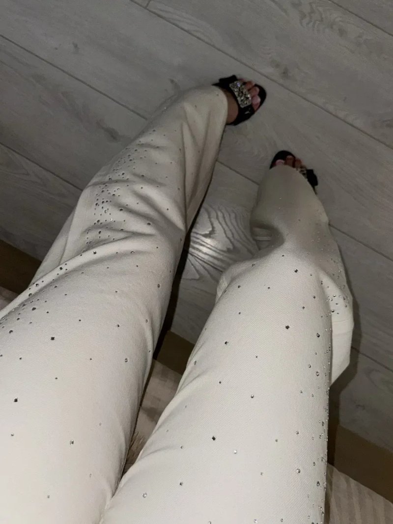 32, 34, 36, 38, 40, 42 джинси bershka straight зі стразами, білі джинси, прямі джинси, трендові джинси, блискучі джинси, джинси бершка, стильні джинси — фото 5