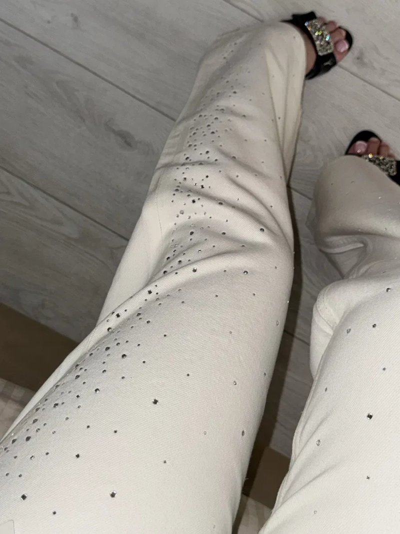 32, 34, 36, 38, 40, 42 джинси bershka straight зі стразами, білі джинси, прямі джинси, трендові джинси, блискучі джинси, джинси бершка, стильні джинси — фото 6
