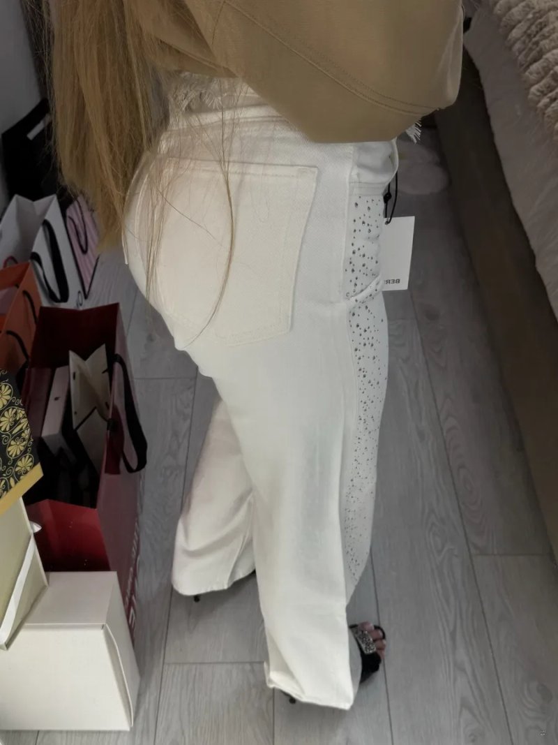 32, 34, 36, 38, 40, 42 джинси bershka straight зі стразами, білі джинси, прямі джинси, трендові джинси, блискучі джинси, джинси бершка, стильні джинси — фото 8