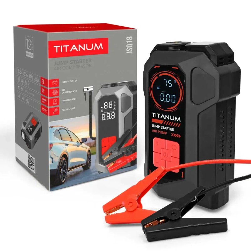 4в1 TITANUM JSQ18 - 1 рік ГАРАНТІЇ ! Оригінальний, 4в1 пускозарядний пристрій, насос, повер банк, ліхтарик. Високої потужністі 2000A 10000mAh ! — фото 2