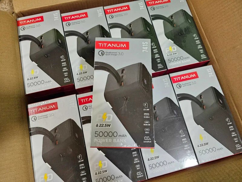 50000mAh 22.5W оригінальний TITANUM 741S повербанк, power bank; Якісний павербанк з гарантією 1рік. Реальна ємкість, з швидкою зарядкою. — фото 5
