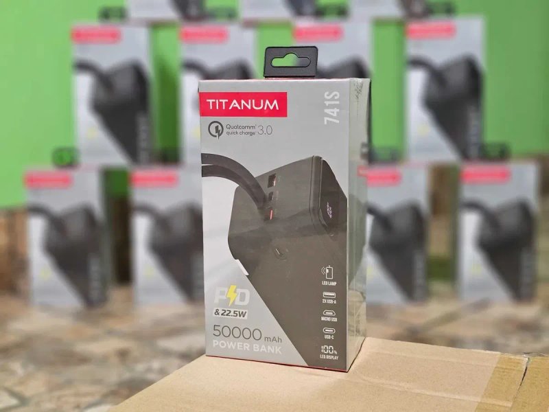 50000mAh ГАРАНТІЯ 1 рік - оригінальний power bank TITANUM 741S з швидкою зарядкою 22.5w. Якісний павербанк з ліхтариком; Портативний акумулятор — фото 6