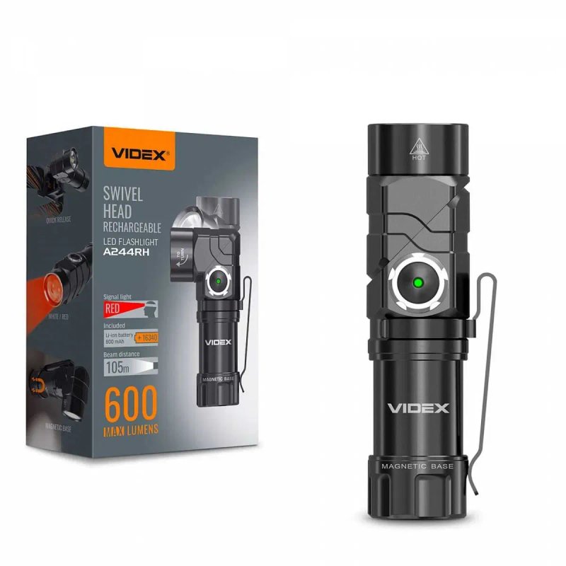 600Lm mini VIDEX VLF-A244RH акумуляторний ліхтарик з червоним світлом; Відекс 244 , A244rh - легкий універсальний ліхтар. Підходить для військових! — фото 2