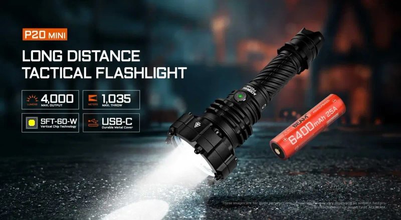 Acebeam P20 Mini Ліхтар Далекобійний, Тактичний (4000 Люмен, 1035 Метрів, АКБ 21700, 6400 мАг) — фото 2