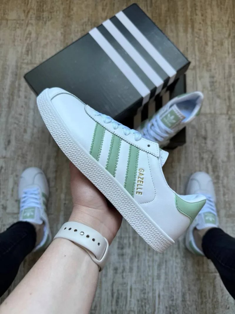 Адідас Газель Кросівки жіночі шкіряні Adidas Gazelle білі з зеленим женские Адидас газель белые  розмір 36,38,41 — фото 2