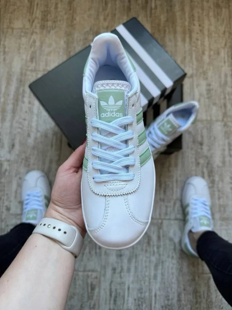 Адідас Газель Кросівки жіночі шкіряні Adidas Gazelle білі з зеленим женские Адидас газель белые  розмір 36,38,41 — фото 3