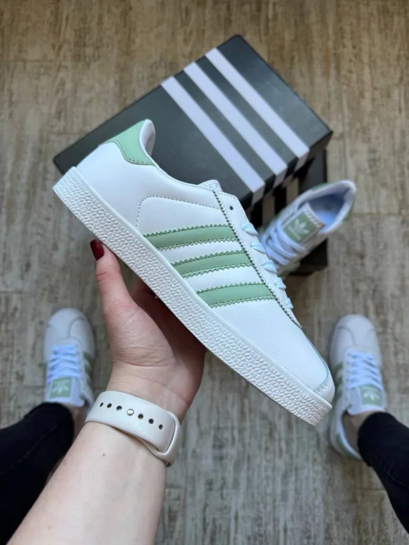 Адідас Газель Кросівки жіночі шкіряні Adidas Gazelle білі з зеленим женские Адидас газель белые  розмір 36,38,41 — фото 4