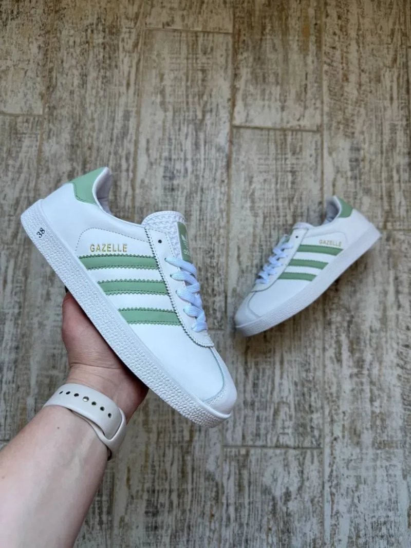 Адідас Газель Кросівки жіночі шкіряні Adidas Gazelle білі з зеленим женские Адидас газель белые  розмір 36,38,41 — фото 6
