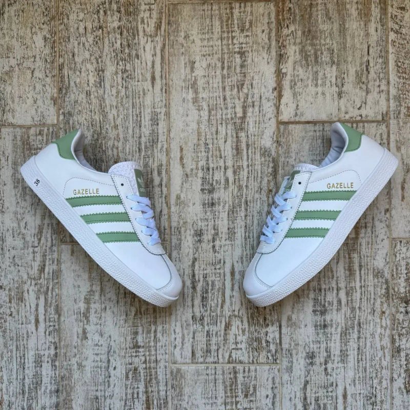 Адідас Газель Кросівки жіночі шкіряні Adidas Gazelle білі з зеленим женские Адидас газель белые  розмір 36,38,41 — фото 7
