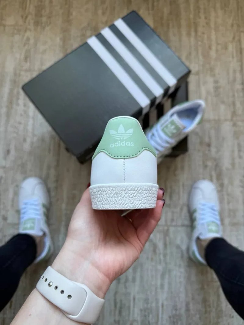 Адідас Газель Кросівки жіночі шкіряні Adidas Gazelle білі з зеленим женские Адидас газель белые  розмір 36,38,41 — фото 8