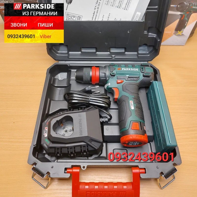Аккумуляторный шуруповерт/дрель 12В  съемный патрон из ГЕРМАНИИ. Parkside PBSA 12 E4 с набором бит и сверл, акумуляторний шурупокрут дріль — фото 4