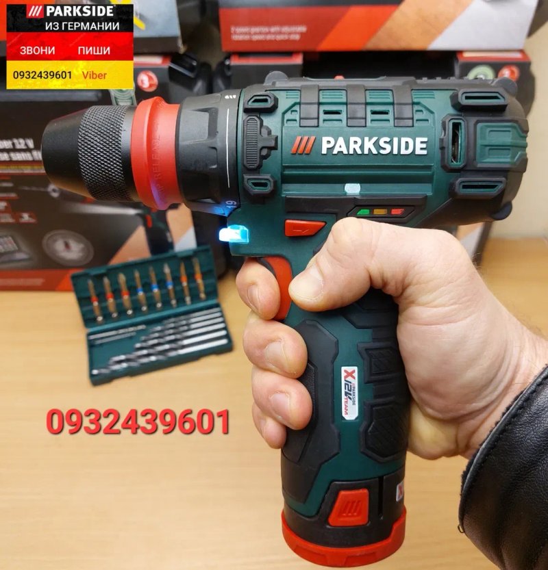 Аккумуляторный шуруповерт/дрель 12В  съемный патрон из ГЕРМАНИИ. Parkside PBSA 12 E4 с набором бит и сверл, акумуляторний шурупокрут дріль — фото 5