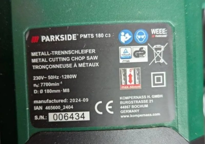 АКЦІЯ! нова оригінал торцовка по металу зНімеччини PARKSIDE PMTS 180/труборіз/монтажна пила/ торцювальна/труборез — фото 2