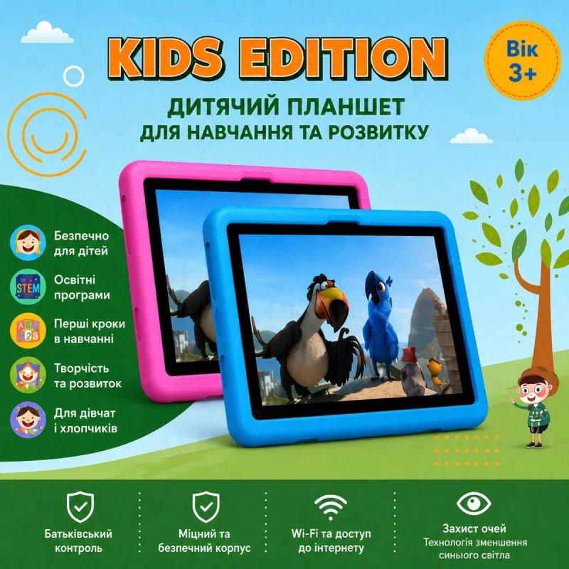 АКЦІЯ! Планшет дитячий VOLENTEX GLOBAL  TAB 11 (L10)  16 (4+12) Gb LCD 10" для дітей Kids + дитячий бронечехол — фото 3
