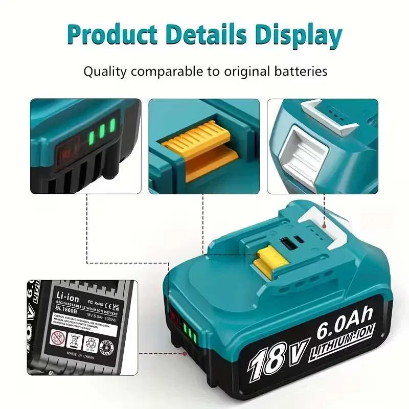 Акумулятор батарея Makita 18V 6Ah BL1860B LXT Аналог з LED НОВИЙ — фото 8