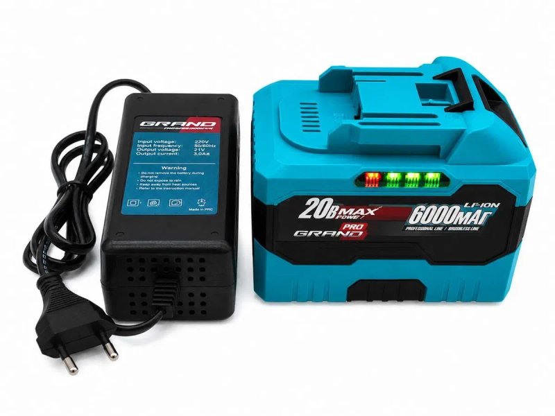 Акумулятор GRAND 20В 6Аг АКБ-20/6 Makita Procraft Eltos Stromo Vitals + зарядка штекер 3А / набір 2 АКБ + швидка подвійна зарядна  станція 2×4А — фото 2