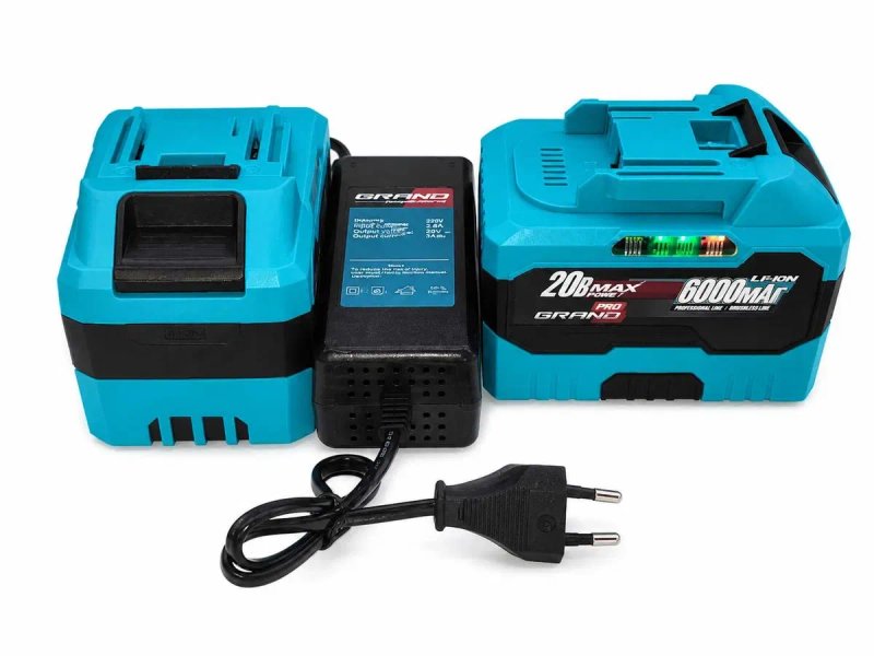 Акумулятор GRAND 20В 6Аг АКБ-20/6 Makita Procraft Eltos Stromo Vitals + зарядка штекер 3А / набір 2 АКБ + швидка подвійна зарядна  станція 2×4А — фото 3