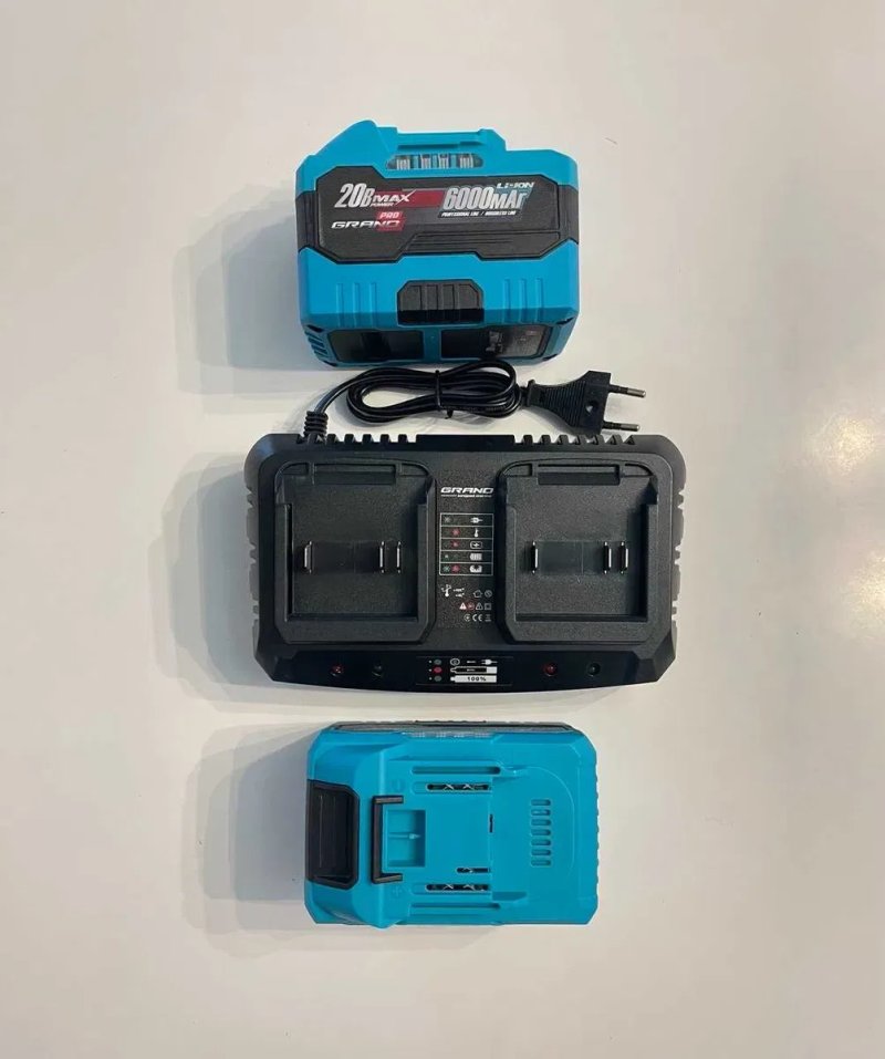 Акумулятор GRAND 20В 6Аг АКБ-20/6 Makita Procraft Eltos Stromo Vitals + зарядка штекер 3А / набір 2 АКБ + швидка подвійна зарядна  станція 2×4А — фото 4