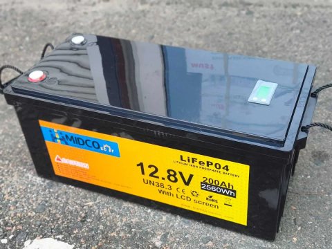 Акумулятор LiFePO4 MIDCO Solar 12.8V 200Ah (2560Wh) з LCD екраном