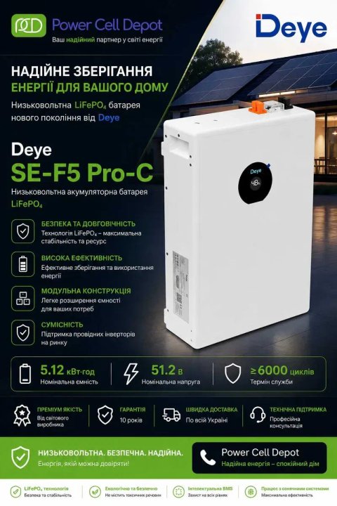 Акумуляторна батарея SE-F5 Pro-C Deye (LiFePO4 51,2V 100Ah 5,12kWh)