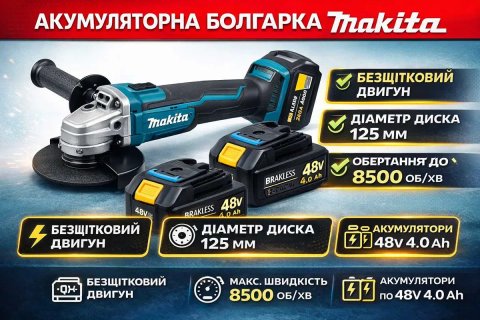 Акумуляторна болгарка КШМ Makita (125 мм, 8500 об/хв) Безщіткова