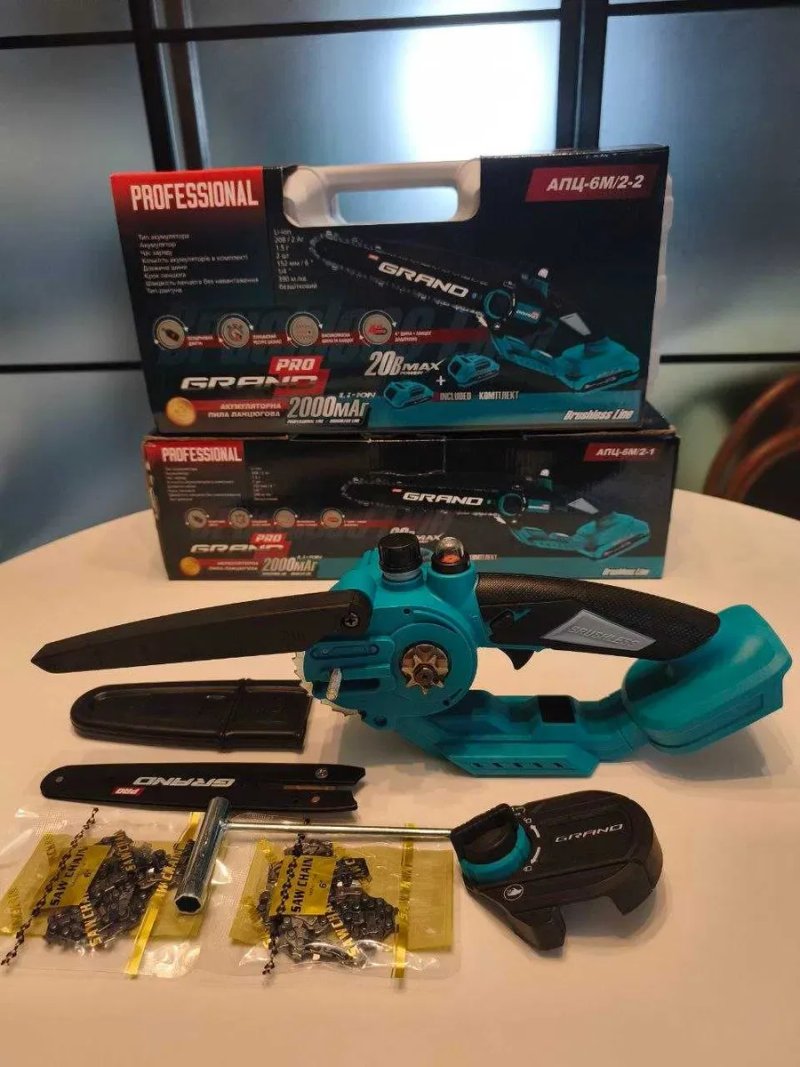 Акумуляторна пила GRAND АПЦ-6М 20В 2Аг Brushless 6" + телескопічна штанга 1,3–2 м подовжувач висоторіз — фото 6