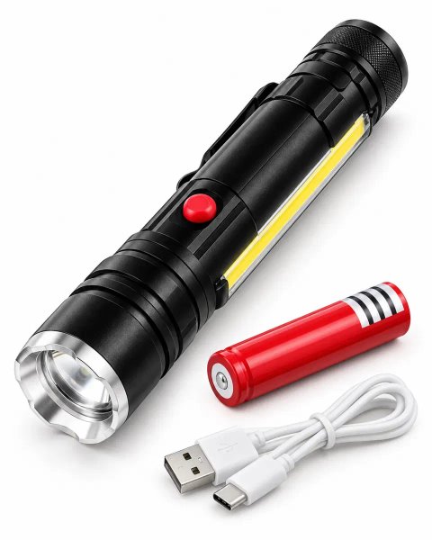 Акумуляторний ліхтар T6-26 LED + COB із ZOOM, магнітом та USB-зарядкою