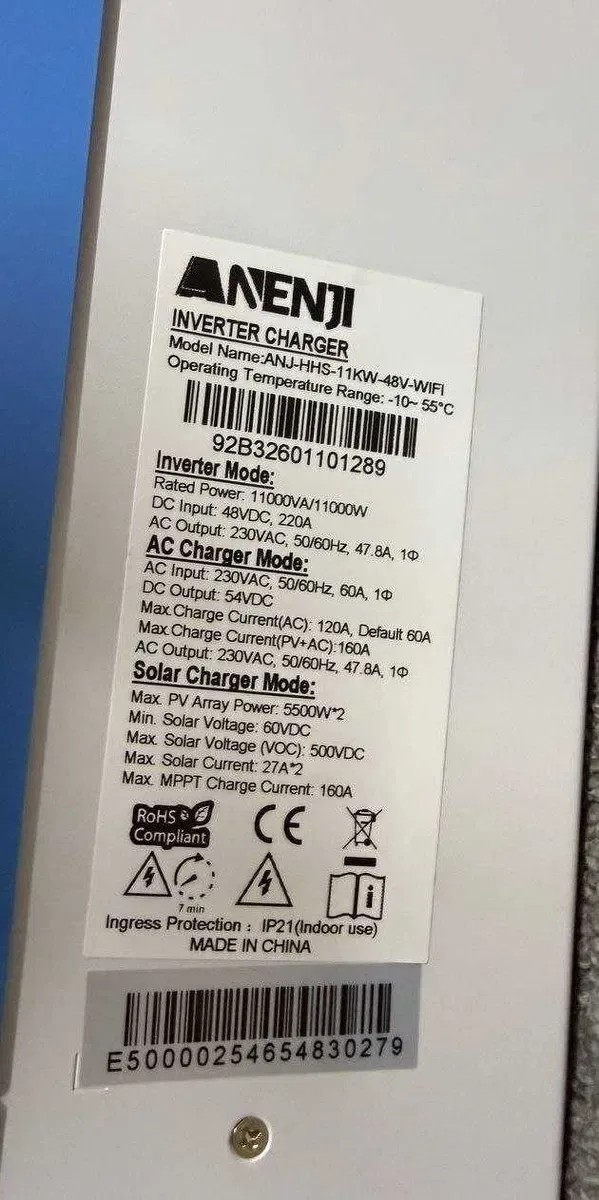 Anenji 11 KW 48V Wi-Fi Гібридний інвертор сонячний ANJ-HHS-11000W-48V — фото 4