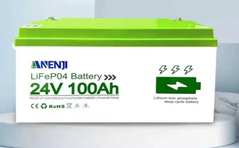 Aninerel 24V 100Ah LiFePO4 Battery Bluetooth 6000+ Cycles Grade A RV Solar Home Lithium Pack Built-in BMS