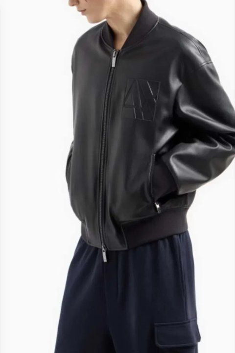 Armani Exchange Logo-Embossed / Short Bomber Jacket with Embossed Pattern