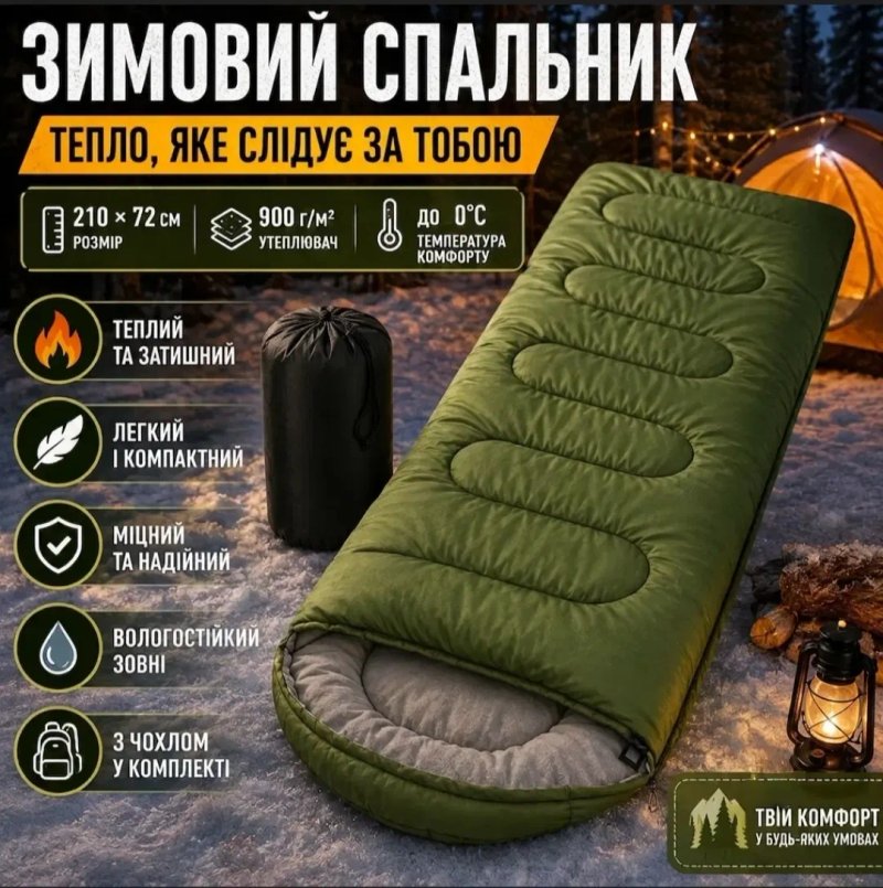 Армійський польовий спальний мішок з капюшоном у чохлі, спальник тактичний туристичний 2в1 спальник+ковдра водонепроникний всесезонний, колір різний — фото 2