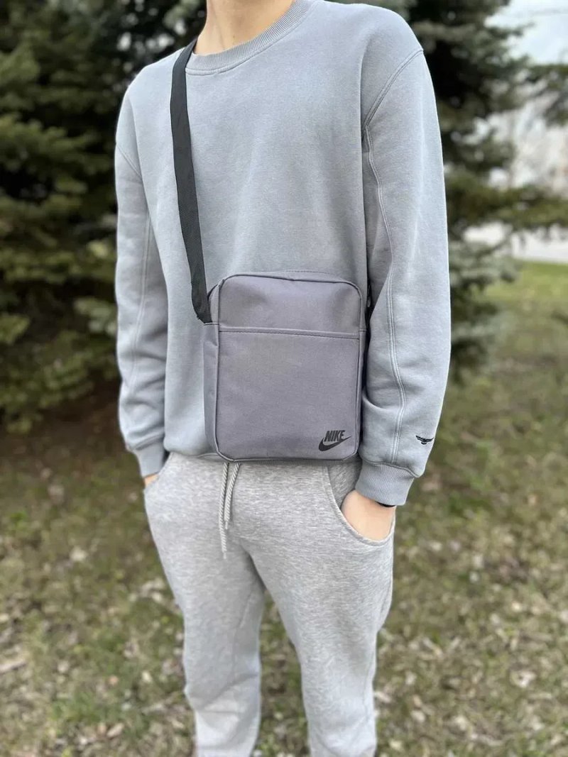 Барсетка через плече Nike, сумка Найк сіра, спортивний месенджер — фото 2