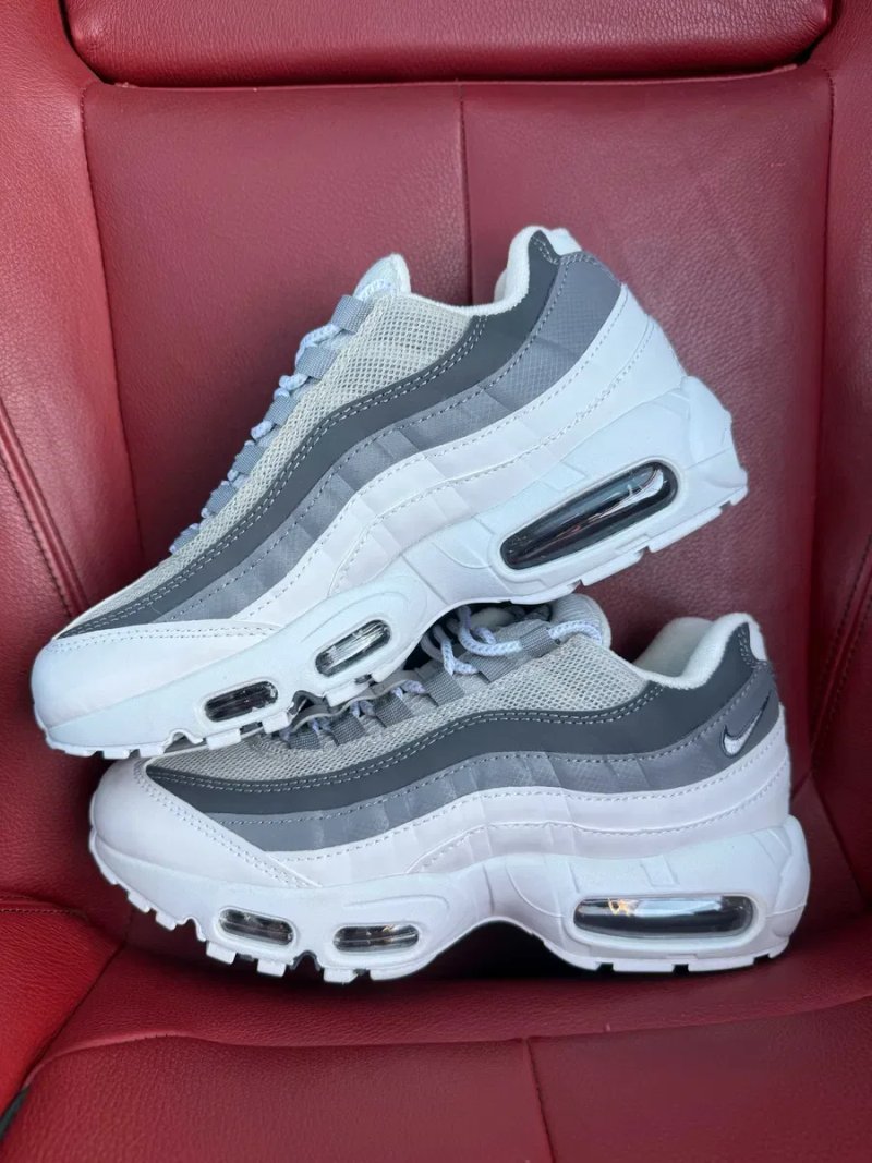 (БЕЗ ПЕРЕДОПЛАТИ) Nike Air Max 95 Grey White найк ейр макс 95 сіро-білі шкіряні сітчасті кросівки з прозорими повітряними подушками — фото 3