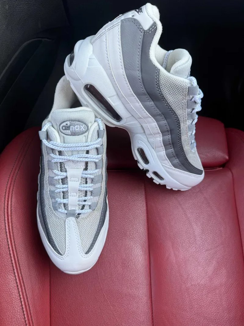 (БЕЗ ПЕРЕДОПЛАТИ) Nike Air Max 95 Grey White найк ейр макс 95 сіро-білі шкіряні сітчасті кросівки з прозорими повітряними подушками — фото 5