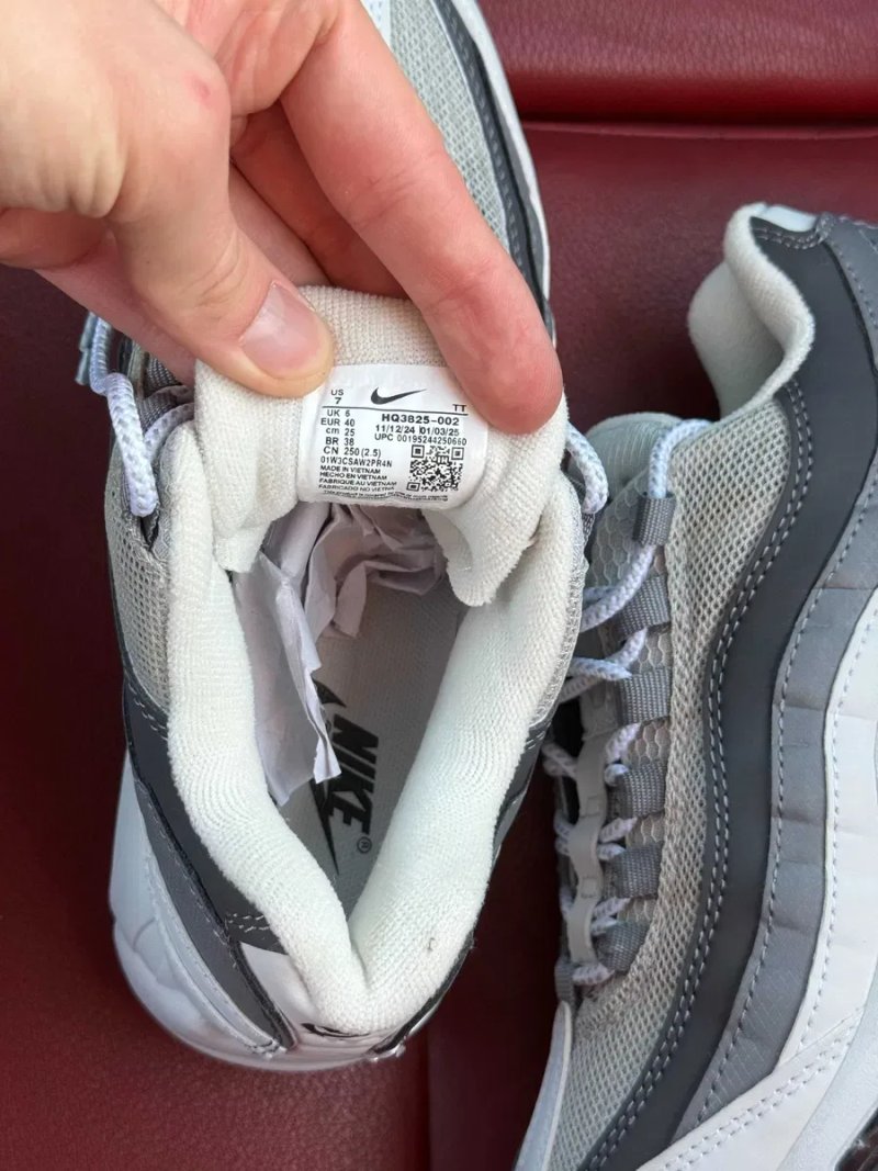 (БЕЗ ПЕРЕДОПЛАТИ) Nike Air Max 95 Grey White найк ейр макс 95 сіро-білі шкіряні сітчасті кросівки з прозорими повітряними подушками — фото 6