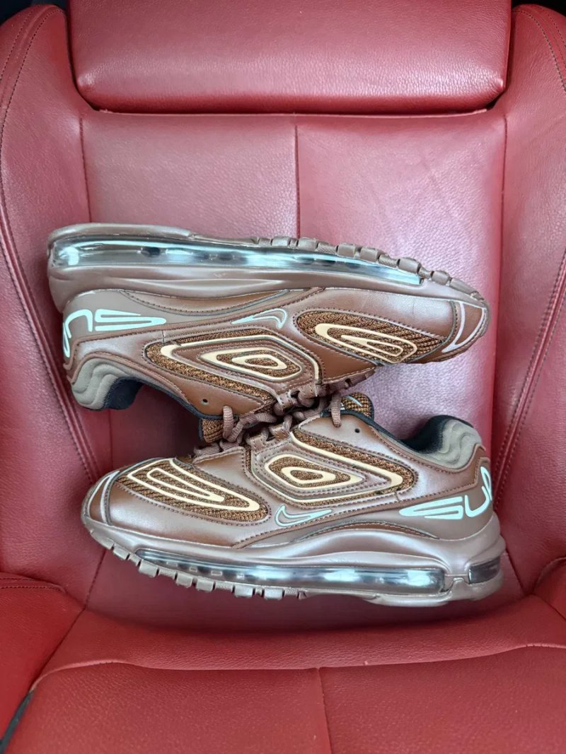 (БЕЗ ПЕРЕДОПЛАТИ) Nike Air Max 98 x Supreme Brown найк ейр макс 98 супрім коричневі шкіряні кросівки з рефлективними деталями та амортизацією Air — фото 2