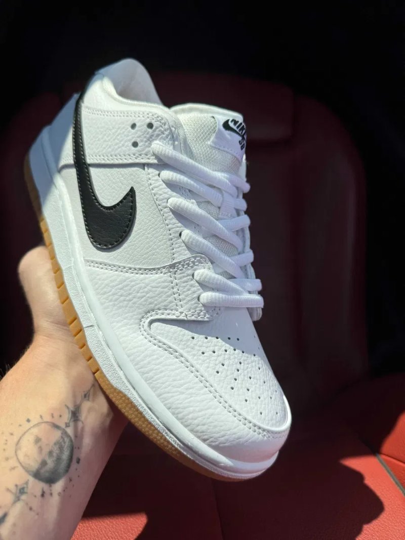 (БЕЗ ПЕРЕДОПЛАТИ) Nike SB Dunk Low White Gum найк данк білі шкіряні кросівки кеди з коричневою підошвою — фото 3