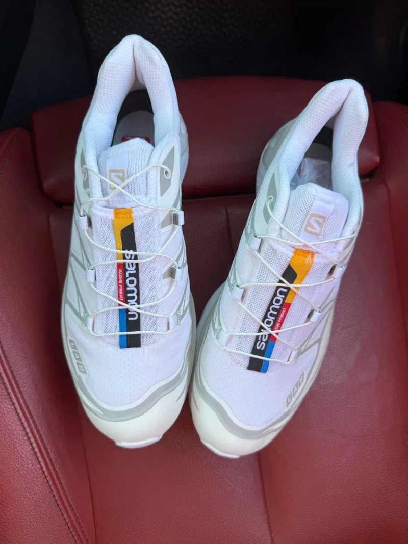 (БЕЗ ПЕРЕДОПЛАТИ) Salomon XT-6 Advanced LAB White білосніжні кросівки з червоно-жовтими акцентами та швидкою шнурівкою — фото 5