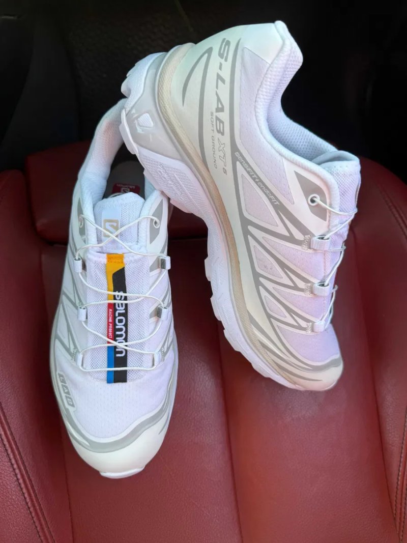 (БЕЗ ПЕРЕДОПЛАТИ) Salomon XT-6 Advanced LAB White білосніжні кросівки з червоно-жовтими акцентами та швидкою шнурівкою — фото 6