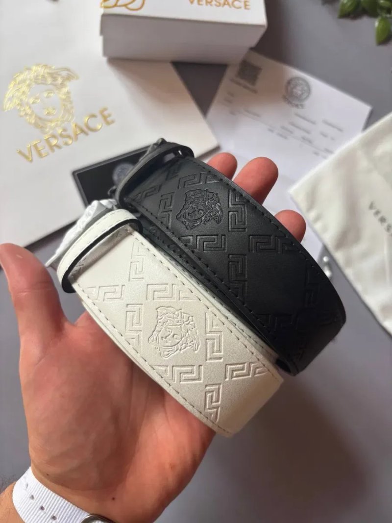 Без Предоплат‼️ ШКІРЯНИЙ РЕМІНЬ Versace  Матеріал: Екошкіра Чорний  | Білий Колір — фото 4