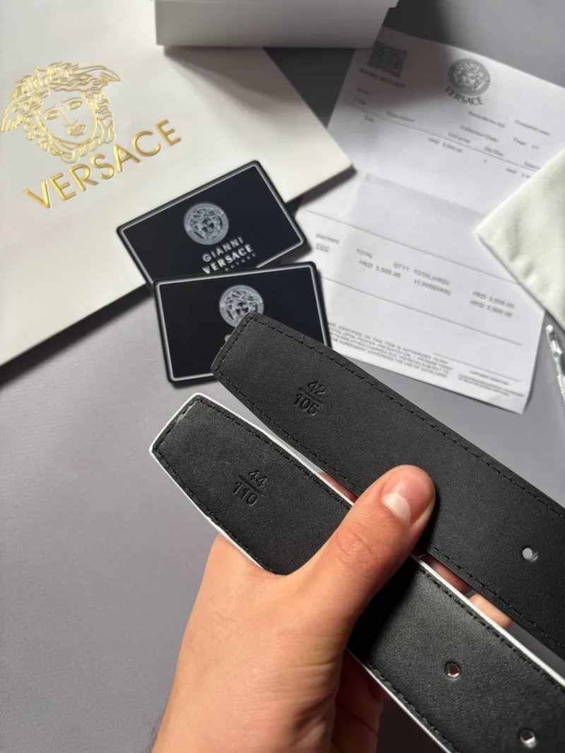 Без Предоплат‼️ ШКІРЯНИЙ РЕМІНЬ Versace  Матеріал: Екошкіра Чорний  | Білий Колір — фото 6