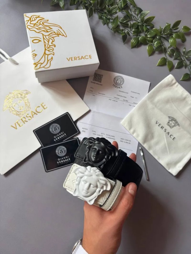Без Предоплат‼️ ШКІРЯНИЙ РЕМІНЬ Versace  Матеріал: Екошкіра Чорний  | Білий Колір — фото 7