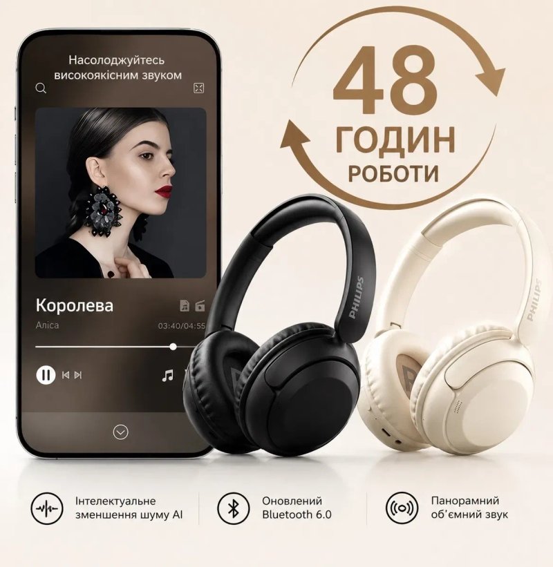 Бездротові навушники  Philips TAH1120 — до 48 годин роботи, Bluetooth 6.0 та комфорт для кожної миті. — фото 3