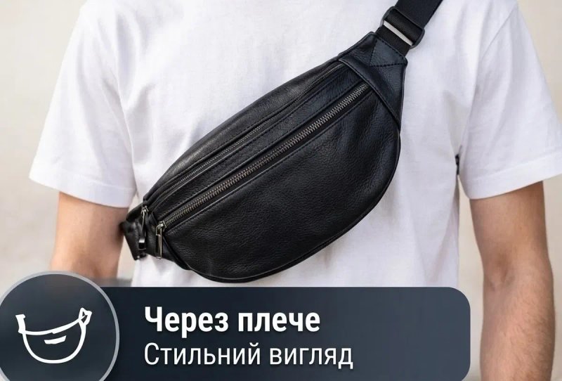 Безкоштовна доставка. Сумка на пояс Filippini з натуральної шкіри, чоловіча/жіноча бананка — фото 8