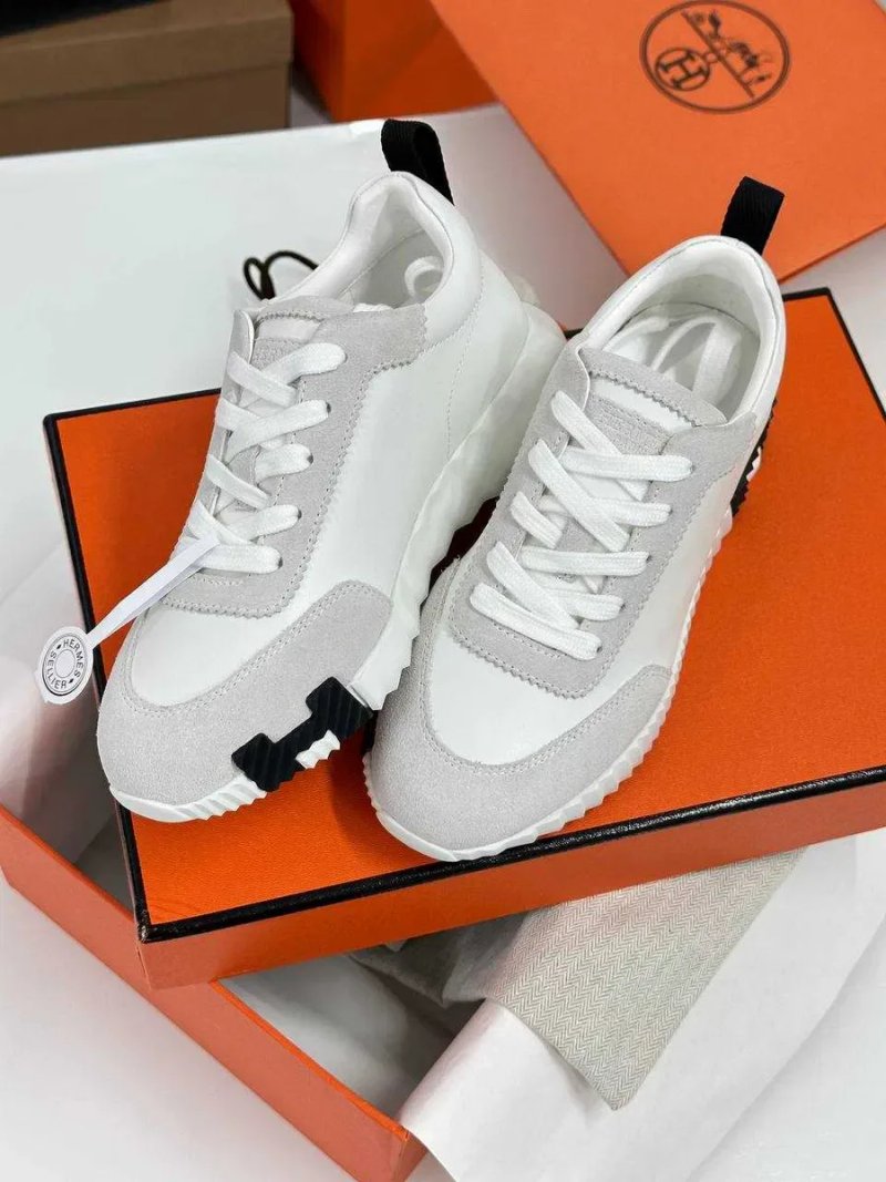 Білі шкіряні кросівки Hermes Bouncing з чорними вставками кеди ермес белые кроссовки — фото 2