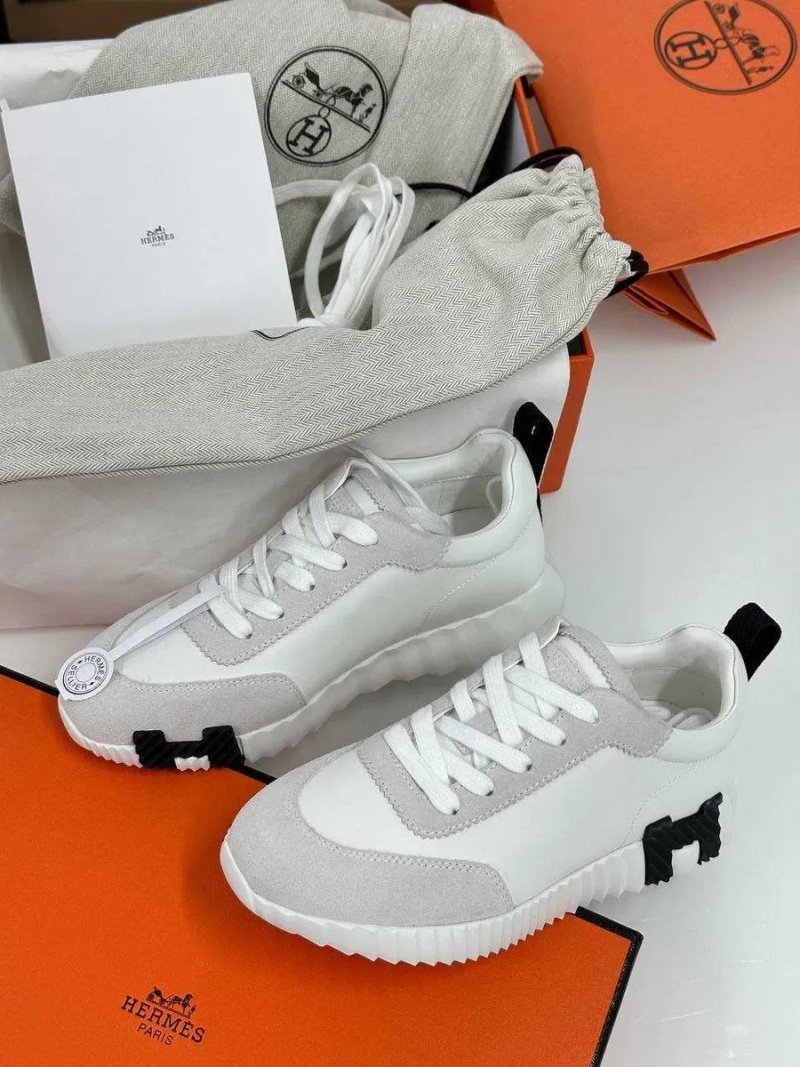 Білі шкіряні кросівки Hermes Bouncing з чорними вставками кеди ермес белые кроссовки — фото 3