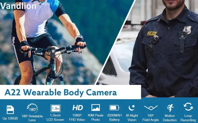 Боді камера, BOBLOV A22 HD-екран, Відеореєстратор, Магнітна, Нагрудна — фото 6